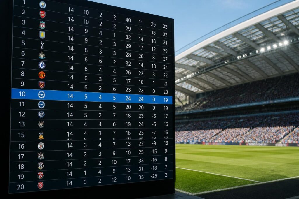 découvrez le classement actuel de brighton & hove albion football club et suivez la performance de l'équipe dans le championnat en temps réel.