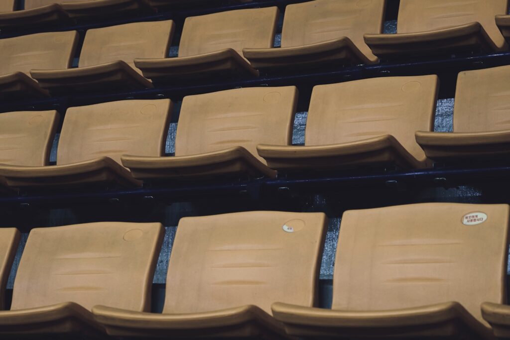 a row of empty seats in a stadium